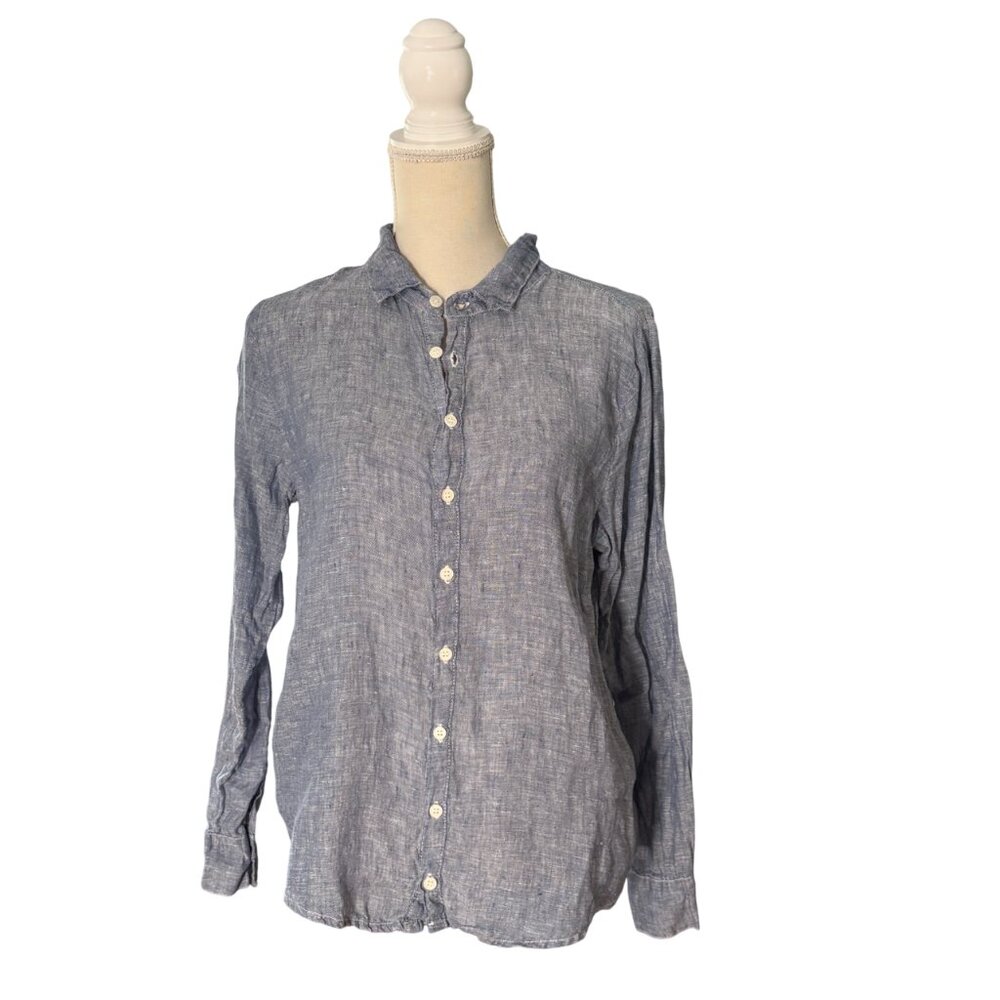 CP Shades Romy Linen Shirt S small chambray blue denim long sleeve button up - Picture 4 of 9